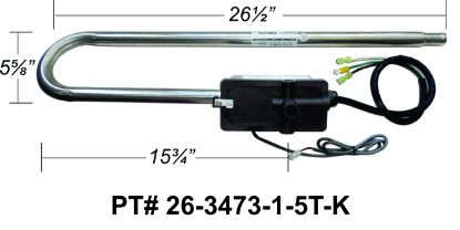 26-3473-1-5T-K: Hot Tub Heater Replacement Assy, Low Flow, 4.0kW, 240V, Laing Trombone Style, Caldera/Watkins 74912