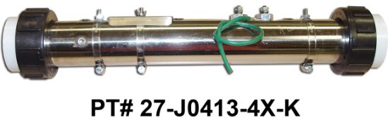 27-J0413-4S-K: Hot Tub Heater Replacement Assy, Universal Rite-Fit Hot Tub Heater Replacement, 2.25"x15", 3.0kW, Flo Thru, 5 PSI Taps