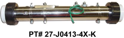 27-J0413-4T-K: Hot Tub Heater Replacement Assy, Universal Rite-Fit Hot Tub Heater Replacement, 2.25"x15", 3.0kW, Flo Thru, Titanium, 5 PSI Taps