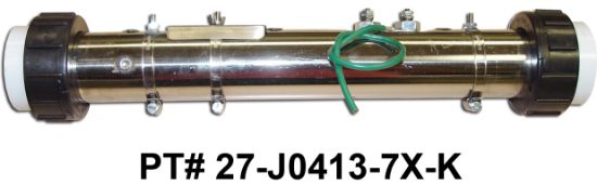 27-J0413-7T-K: Hot Tub Heater Replacement Assy, Universal Rite-Fit Hot Tub Heater Replacement, 2.25"x15", 5.5kW, Titanium, Flo Thru, 5 PSI Taps